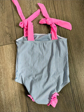Striped One-Piece Swimsuit in Blue & Pink